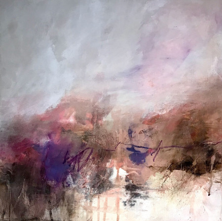 Landschaft lila auf Leinwand 50 x 50 cm